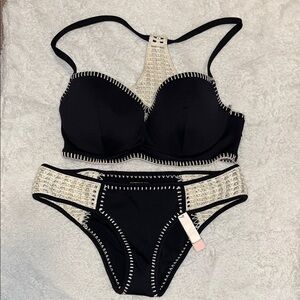 Victoria's Secret Black Crochet-Trim Bikini Set - Women